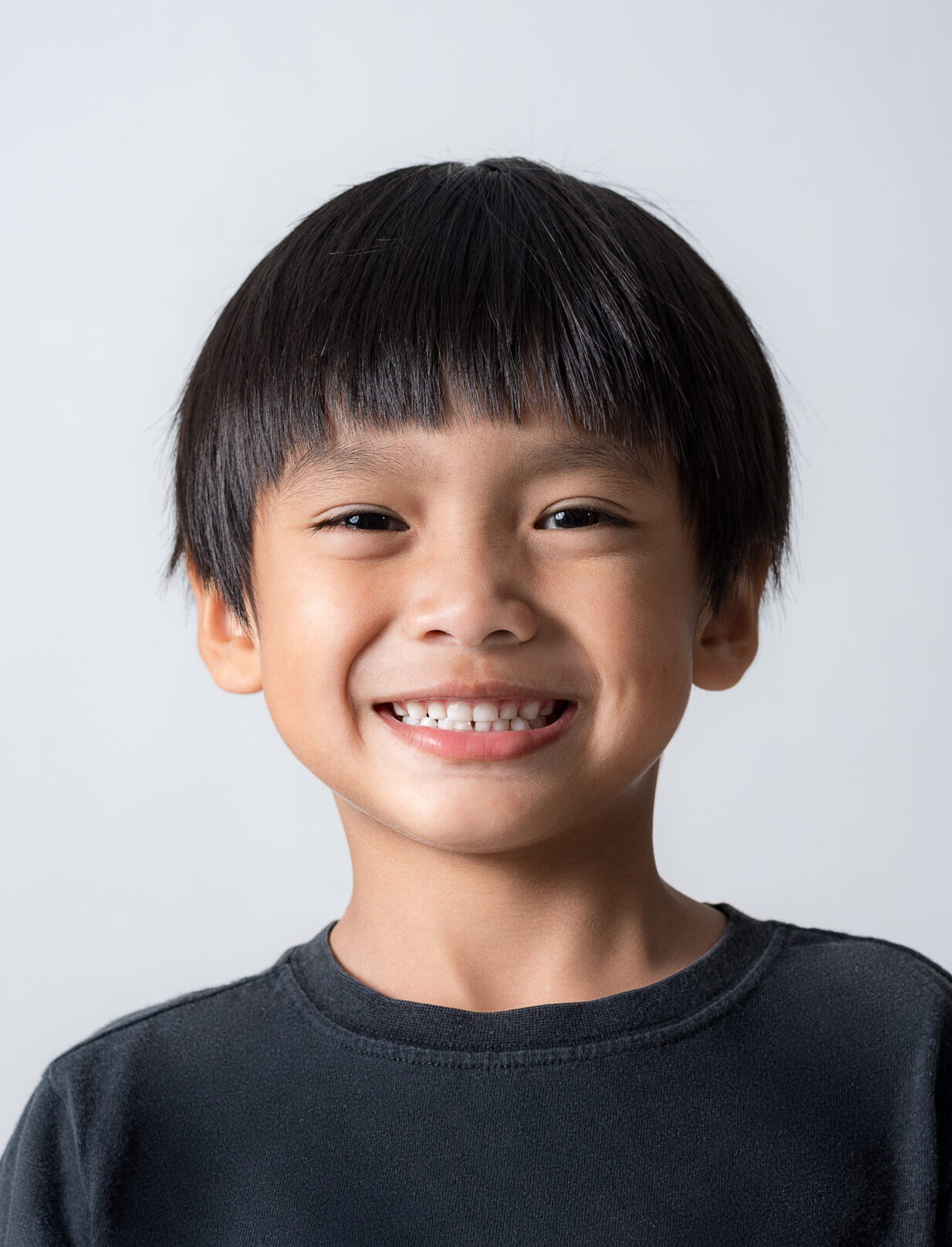 portrait of cute boy smiling, asian boy on white background